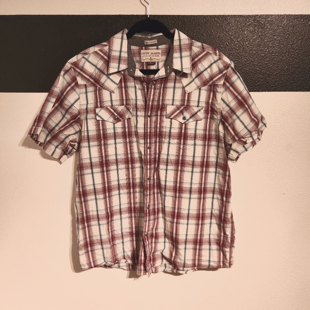 Cody James Men's Burgundy Plaid Casual Shirt Size XL